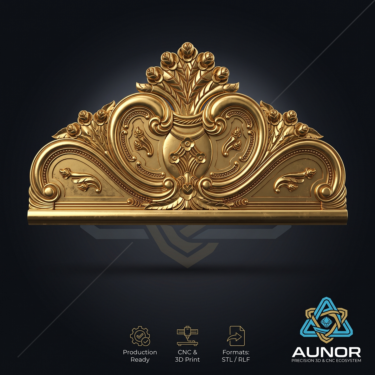 Royal Baroque Floral Bed Headboard (Premium CNC 3D Relief)